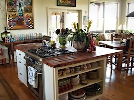 Mesquite parquet-style end grain wood island countertop.