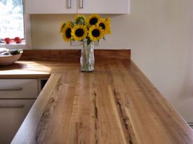 Pecan edge grain custom wood countertop.
