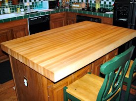 Pecan edge grain custom wood island countertop.