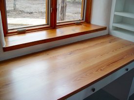Reclaimed Longleaf Pine face grain custom wood desk top.