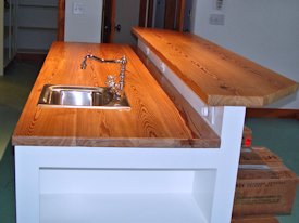 Reclaimed Longleaf Pine face grain custom wood counter top and bar top.