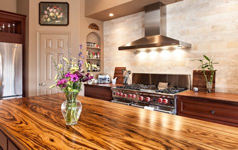 Zebrawood Wood Island Top and Walnut Wood Countertop