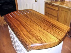 Zebrawood face grain custom wood island countertop.