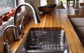 Edge Grain Pecan countertop with undermount sink and Waterlox finish
