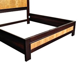 Custom Wenge and Cherry panel bed with matching night stands.